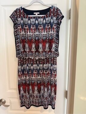 Dress Barn Red, Navy & White Patterned Midi Dress